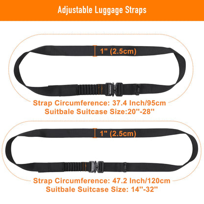 Aurosturt Luggage Straps 2-Pack, Suitcase Connector Straps to Connect 3 Luggage Bags, Heavy-Duty Nylon Webbing with Metal Buckles, Adjustable Travel Belt for Carry On or Checked Bags