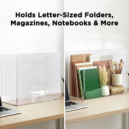 File Organizer for Desk - This Acrylic Storage Box is great for Office Organization - Its Modern Acrylic Magazine Holder makes a Great Gift for Home/Work Space