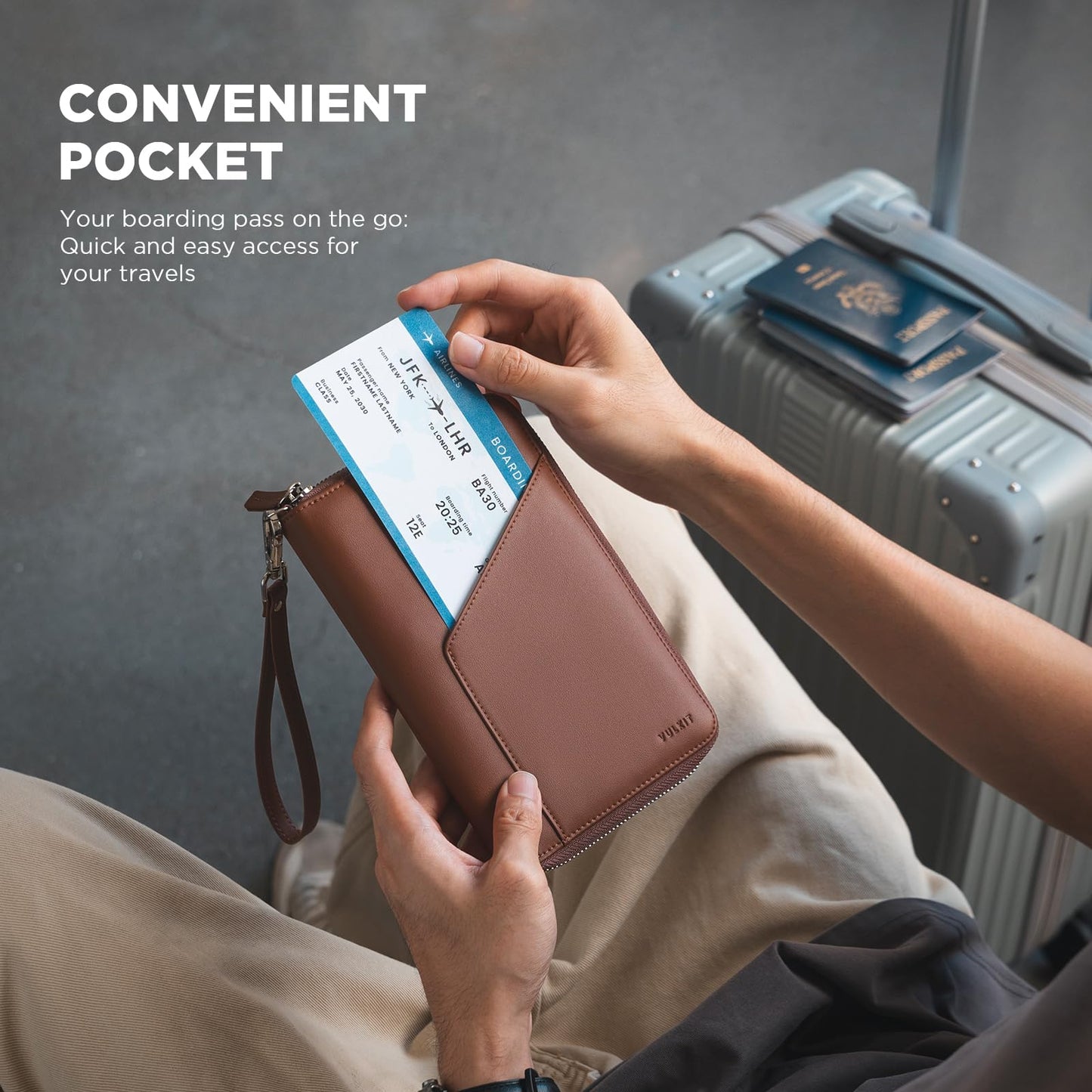 VULKIT Family Passport Holder for 4 Passports - RFID Blocking Travel Wallet Holds Up to 5, Organizer with 4 Slots for Cards & SIM, Secure Zipper Closure, Family Travel Essentials (Espresso)
