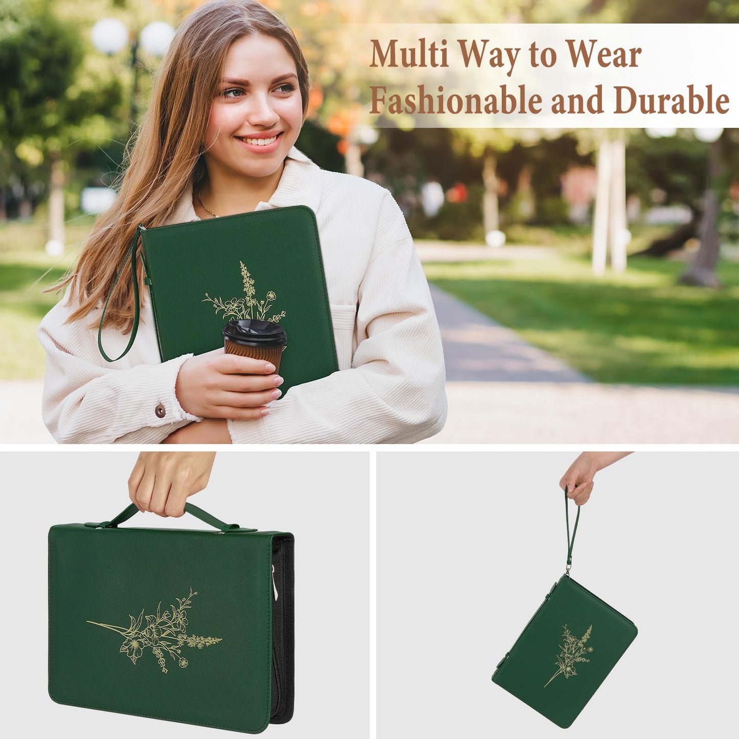 Bible Cover Case for Women and Men, PU Leather Bible Bag Bible Study Supplies Accessories with Detachable Wrist Strap