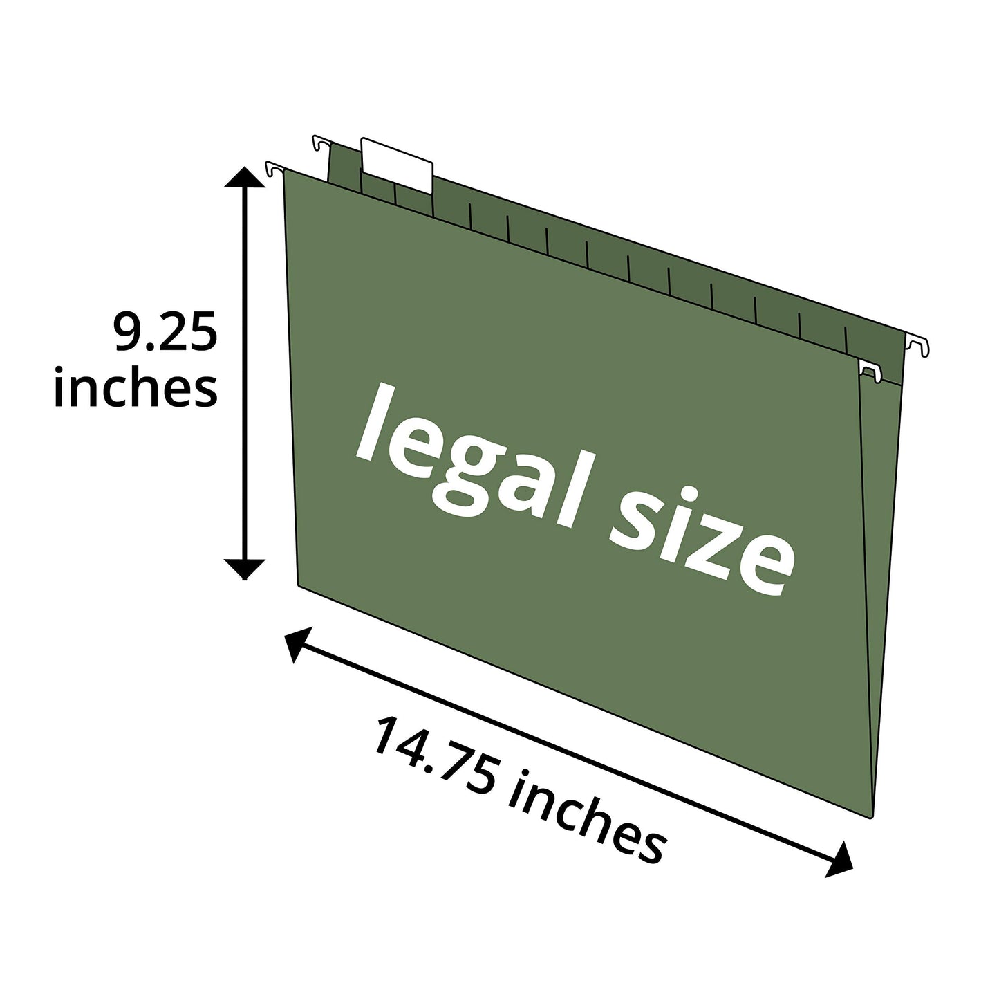 Blue Summit Supplies 50 Legal Size Hanging File Folders, 1/5 Cut Adjustable Tabs, 5 Tab Locations, Designed for Legal and Law Office File Organization, Standard Green, 50 Pack, Legal Size
