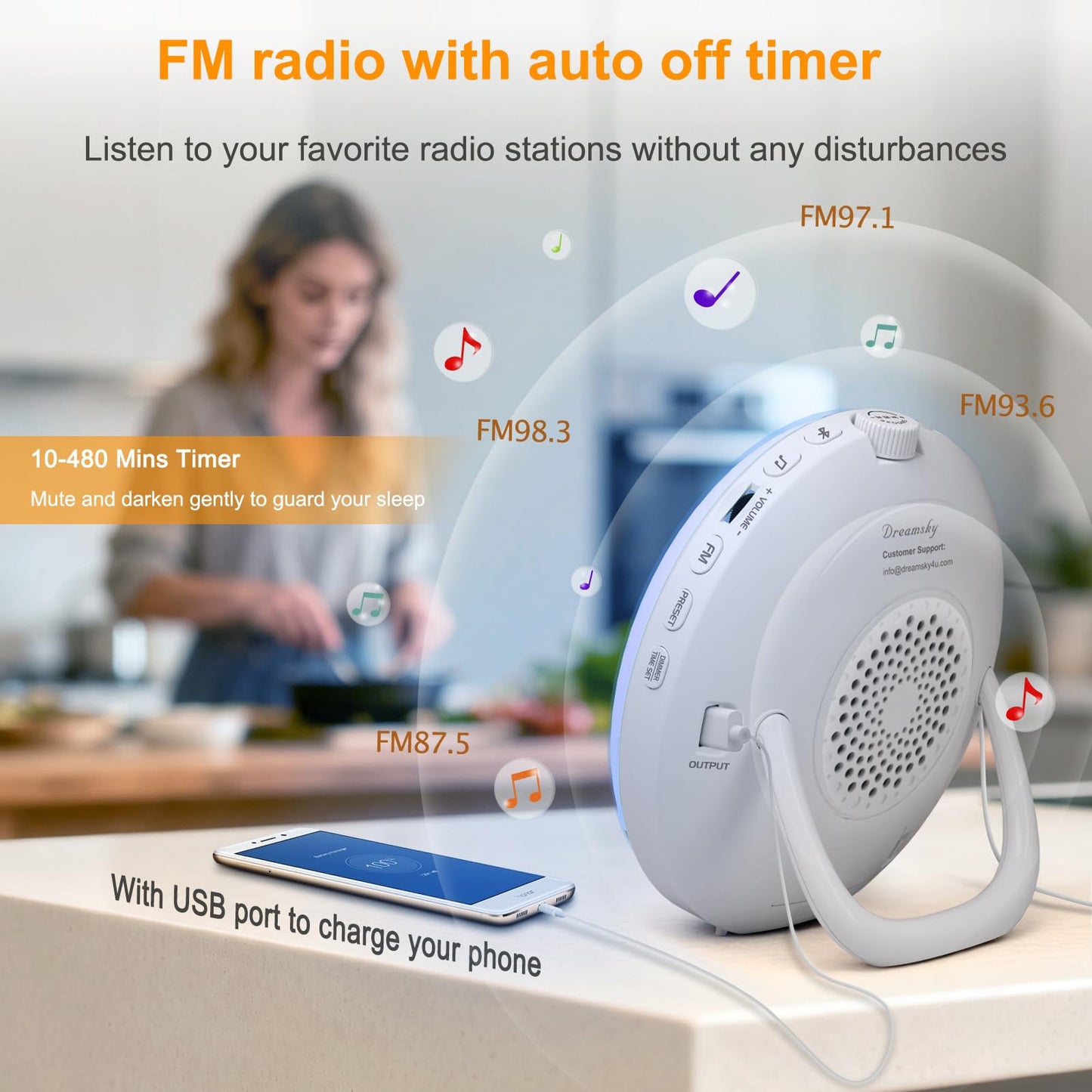DreamSky Sunrise Alarm Clock Radio for Bedroom - Wake up Light Alarm Clock for Kids Heavy Sleepers Adults, Digital FM Radio with Bluetooth Speaker, Volume Control, Dimmable RGB Night Light, Timer