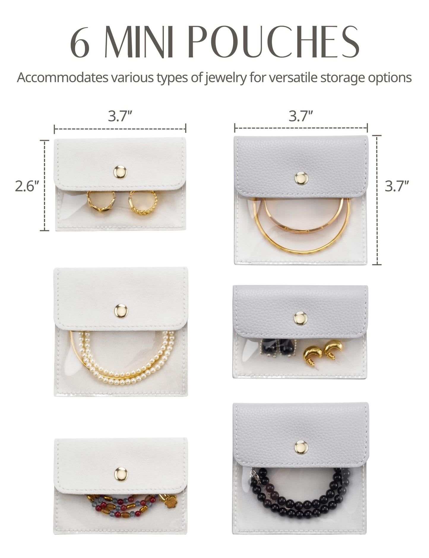 Popvibe Small Jewelry Travel Case for Women Mini Jewelry Box Organzier Traveling with 6 Jewelry Pouch Small Jewelry Bags, Leather Travel Size Jewelry Organizer Bag for Earrings Necklace, Blue Gray