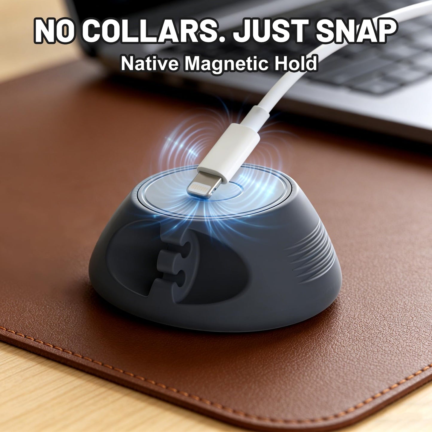 SOOoEC [N52 Ultra-Strong Snap-On Magnetic Cord Holder, Weighted Desktop Cable Organizer, Premium Liquid Silicone, No Collars Needed for iPhone & USB-C, Dual-Side Slots, Space Gray