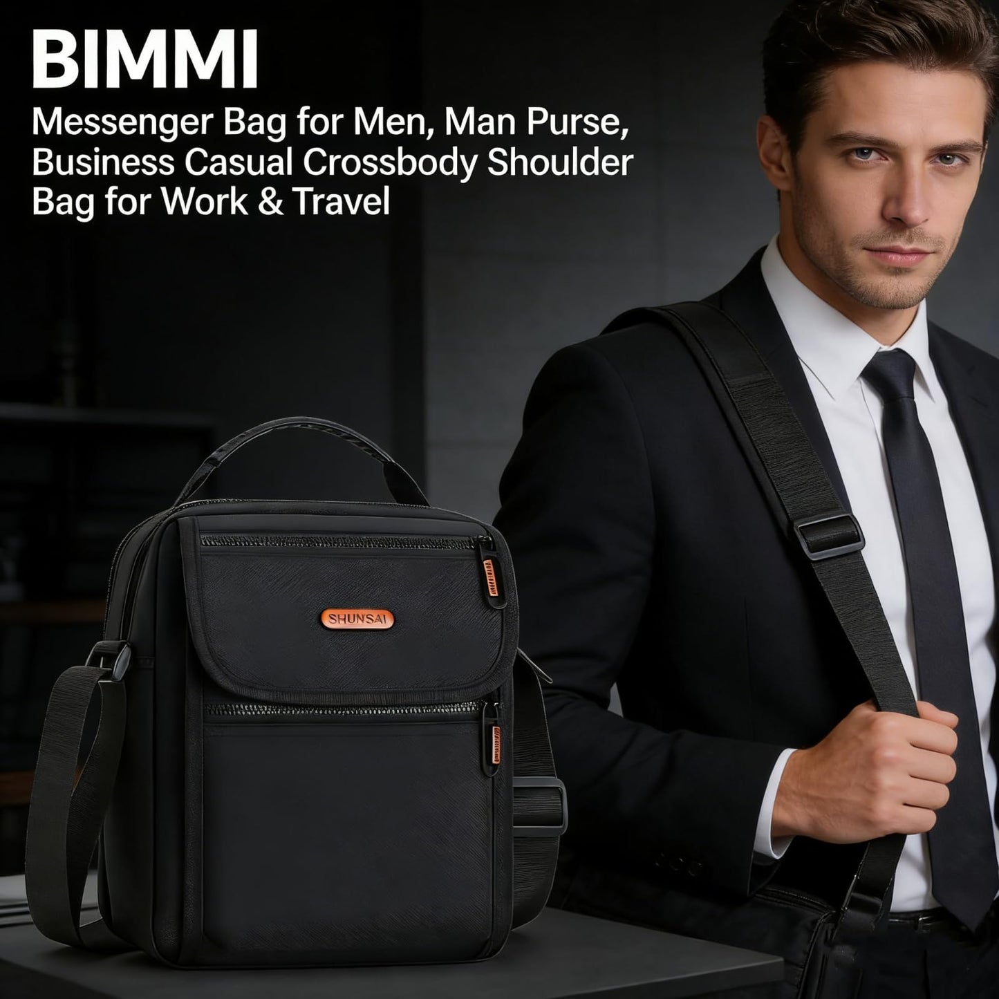 BIMMI Waterproof Messenger Bag for Men Casual Shoulder Crossbody Bag for Work and Travel - Small Handbag bags Man purse black