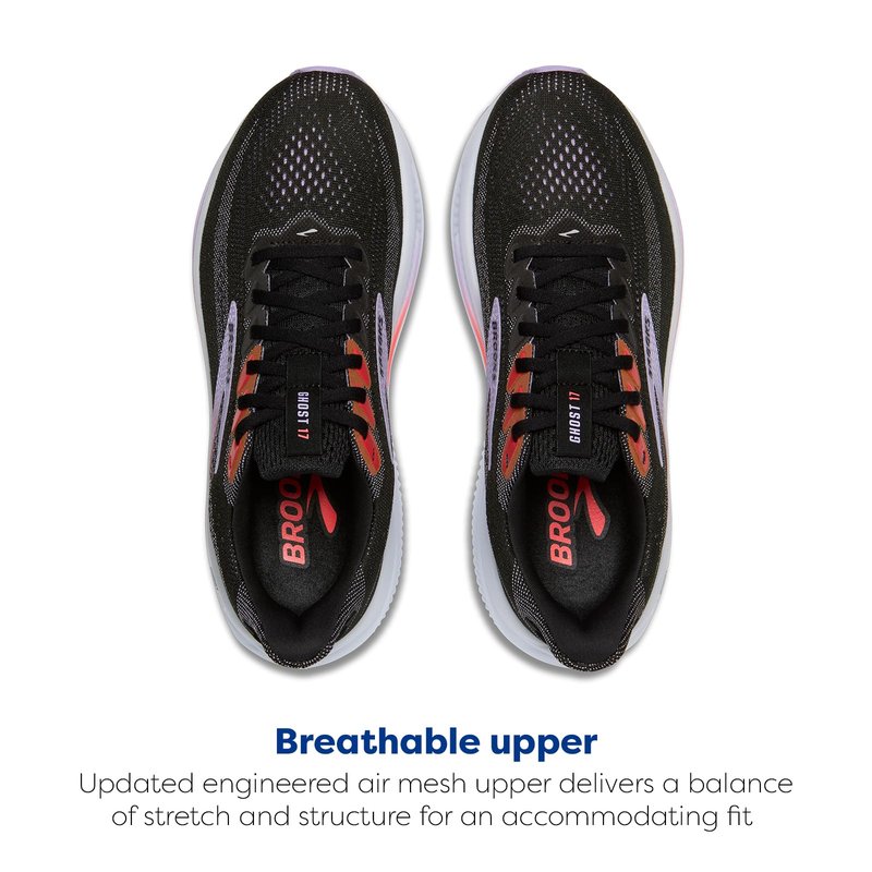 Brooks Women’s Ghost 17 Neutral Running Shoe - Black/Purple/Coral - 8.5 Medium