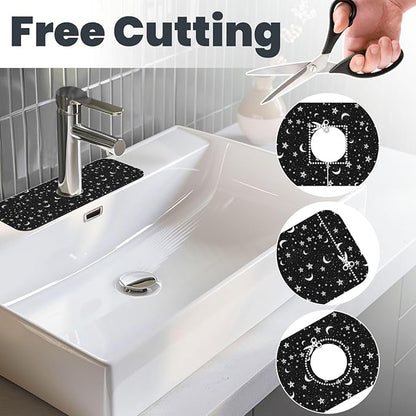 Black And White Moon Star Kitchen Sink Splash Guard Faucet Mat Super Absorbent