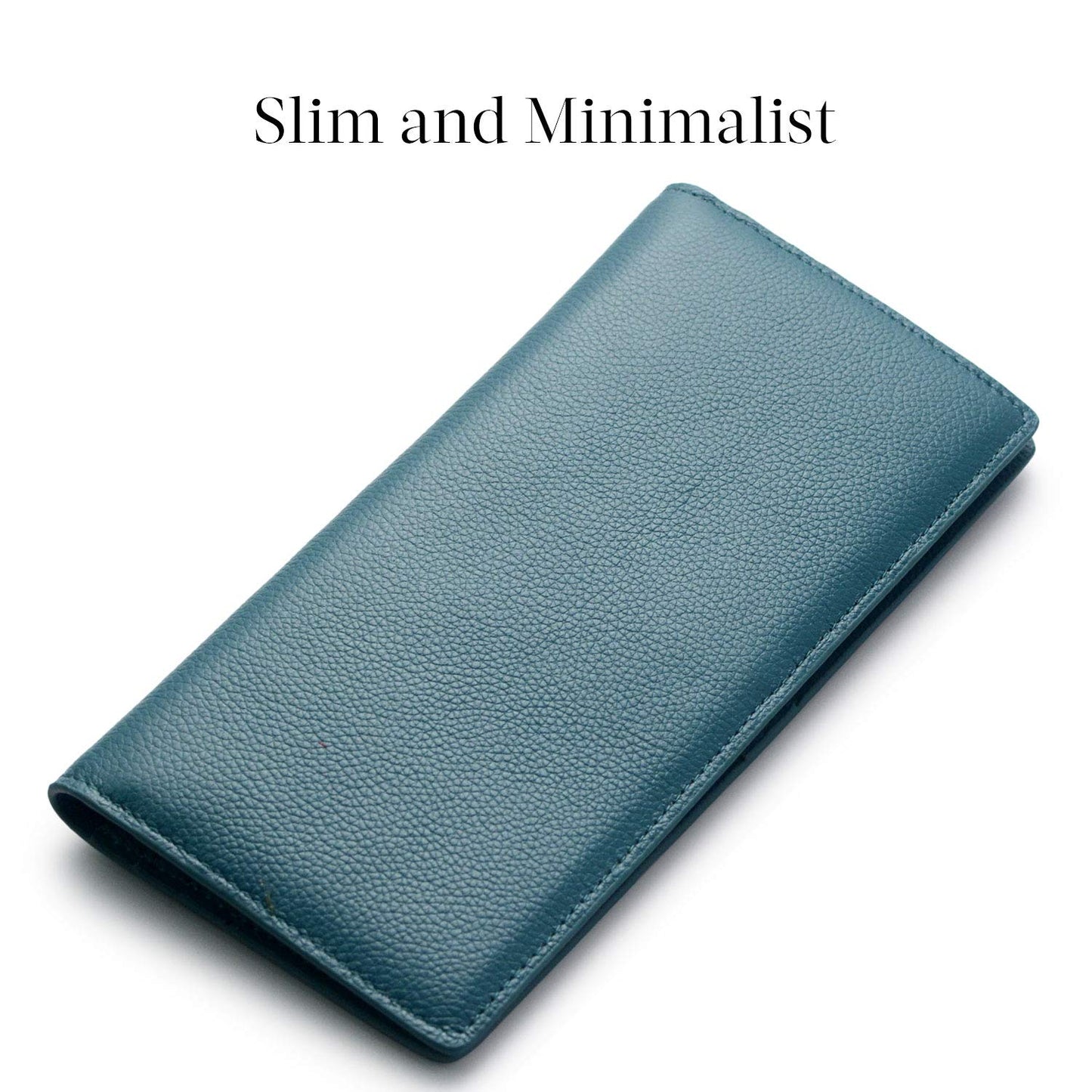 Bveyzi Ultra Slim Thin Leather RFID Blocking Credit Card Holder Bifold Clutch Wallets for Women (Lake Blue)