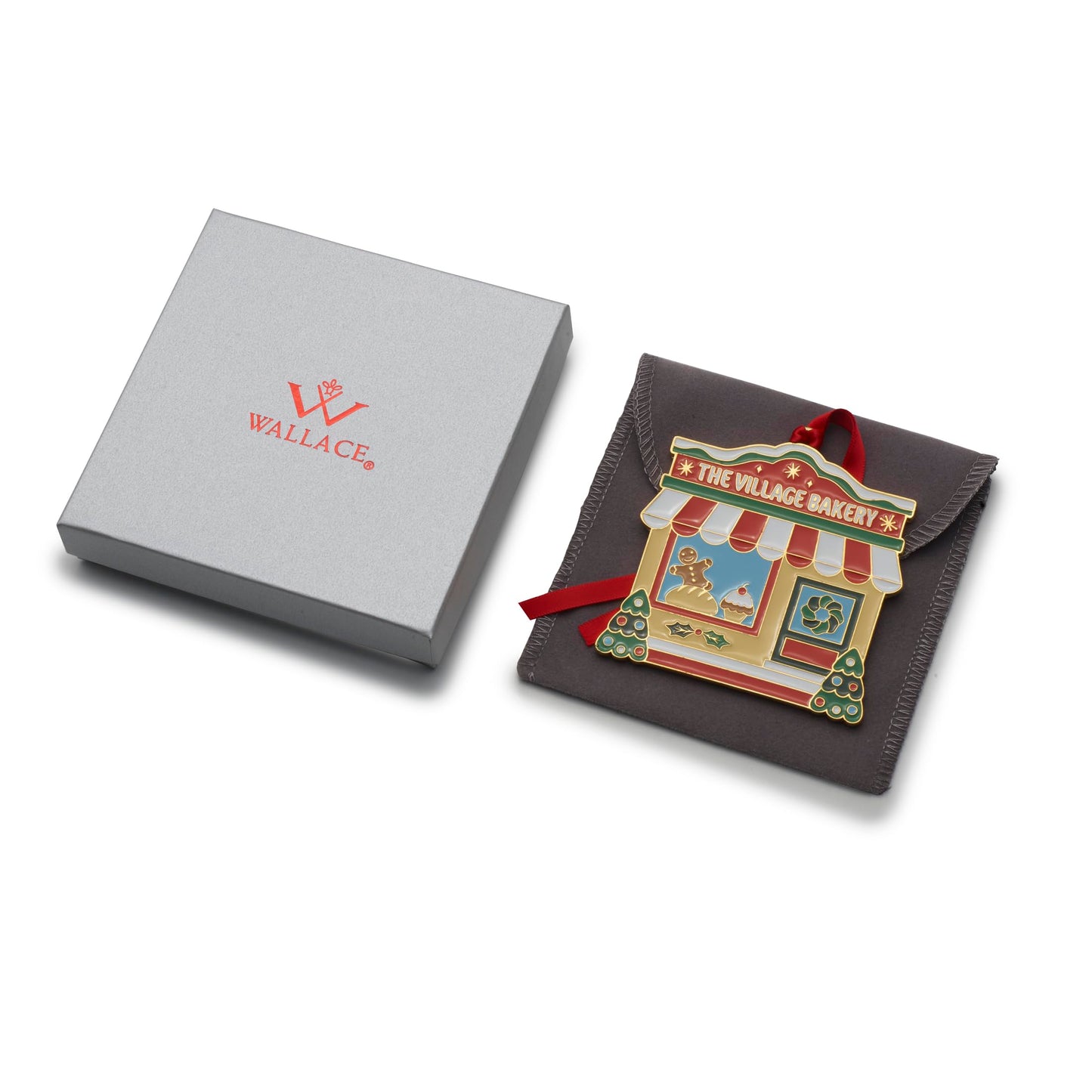 Wallace 2025 Gold-Plated Enamel Christmas Village Bakery Ornament - 2nd Edition Annual Collectible Series - 24K Gold Back, Dated, Gift Box and Velvet Pouch Included