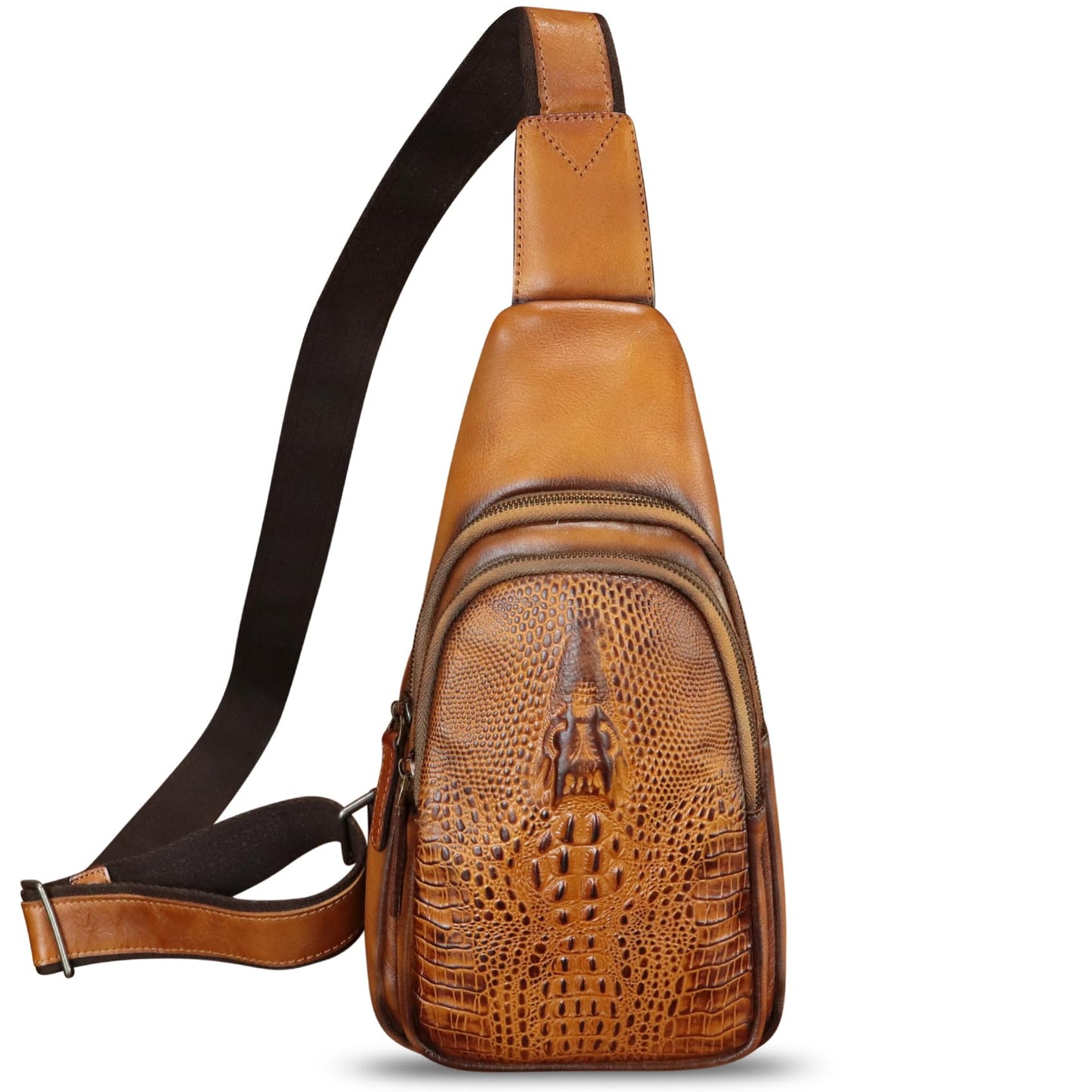 FEIGITOR Genuine Leather Sling Bag Retro Crossbody Sling Backpack Handmade Chest Purse Daypack Cycling Fanny Packs (Brown)