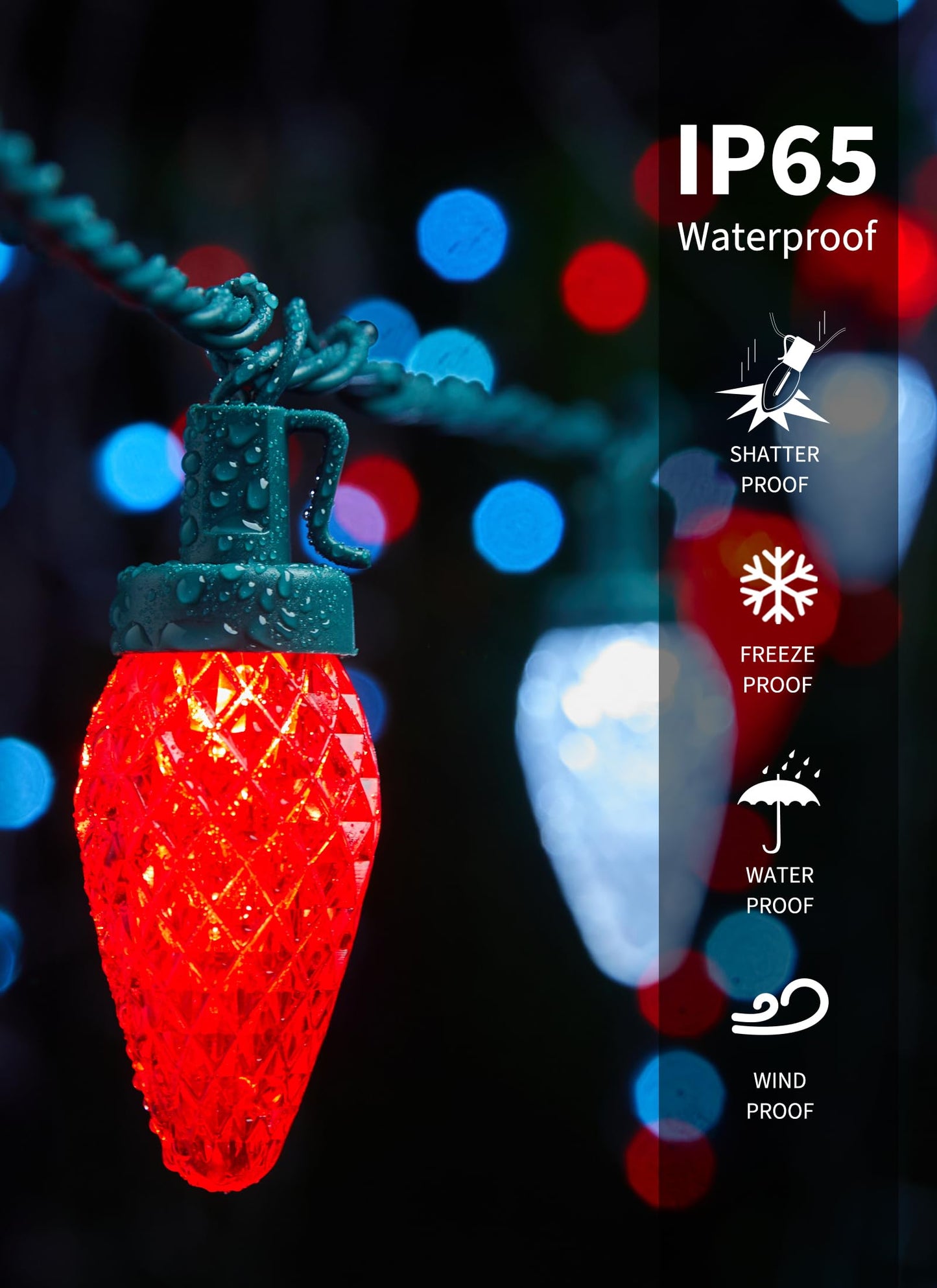 C9 Christmas Lights Outdoor Waterproof, 114 Feet 150 LED C9 String Light with Timer & 8 Light Mode, Connectable Christmas Tree Lights for House Outside Roofline Indoor Decoration, Red & Pure White