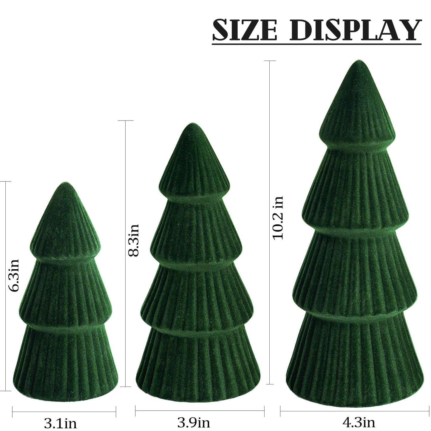 Christmas Decorations - Set of 3 Velvet Ceramic Christmas Trees - Modern Cone Indoor Christmas Decoration Centerpieces for Table Mantel and Living Room Home Decor (Green)