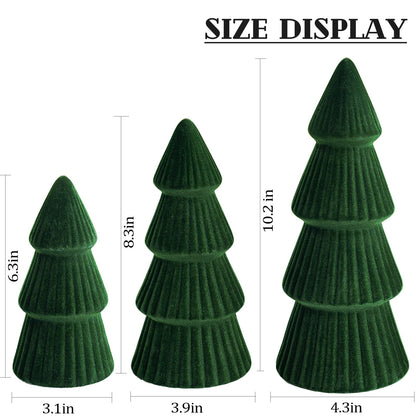 Christmas Decorations - Set of 3 Velvet Ceramic Christmas Trees - Modern Cone Indoor Christmas Decoration Centerpieces for Table Mantel and Living Room Home Decor (Green)