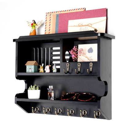 Mutsault Key Holder for Wall, Mail and Key Holder for Home Decor, Key and Mail Holder for Wall with Key Hooks, Black