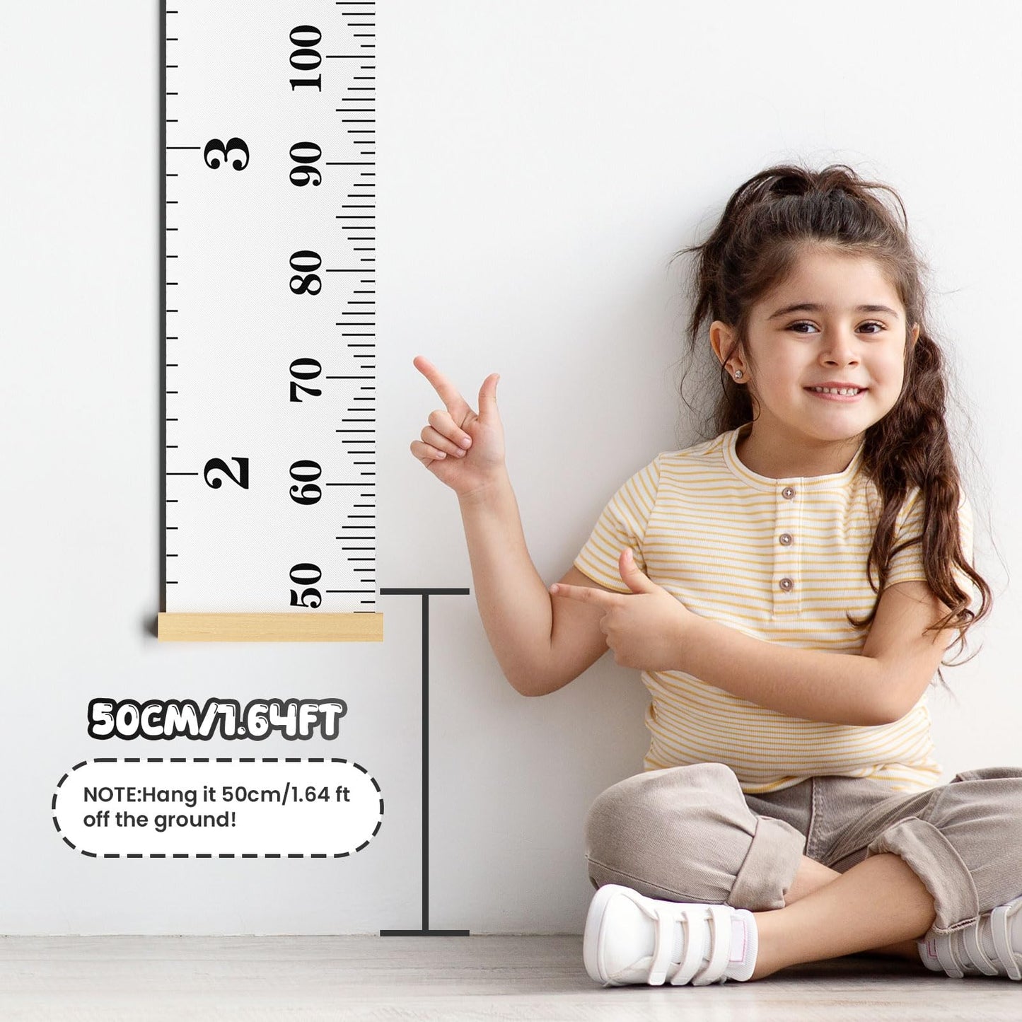 Kids Growth Chart Wall Hanging Baby Height Growth Chart Height Chart for Kids Removable Wall Decor for Kids Canvas Ruler Kids Measuring Chart for Wall Accurate Measurement Child Growth Chart (White)