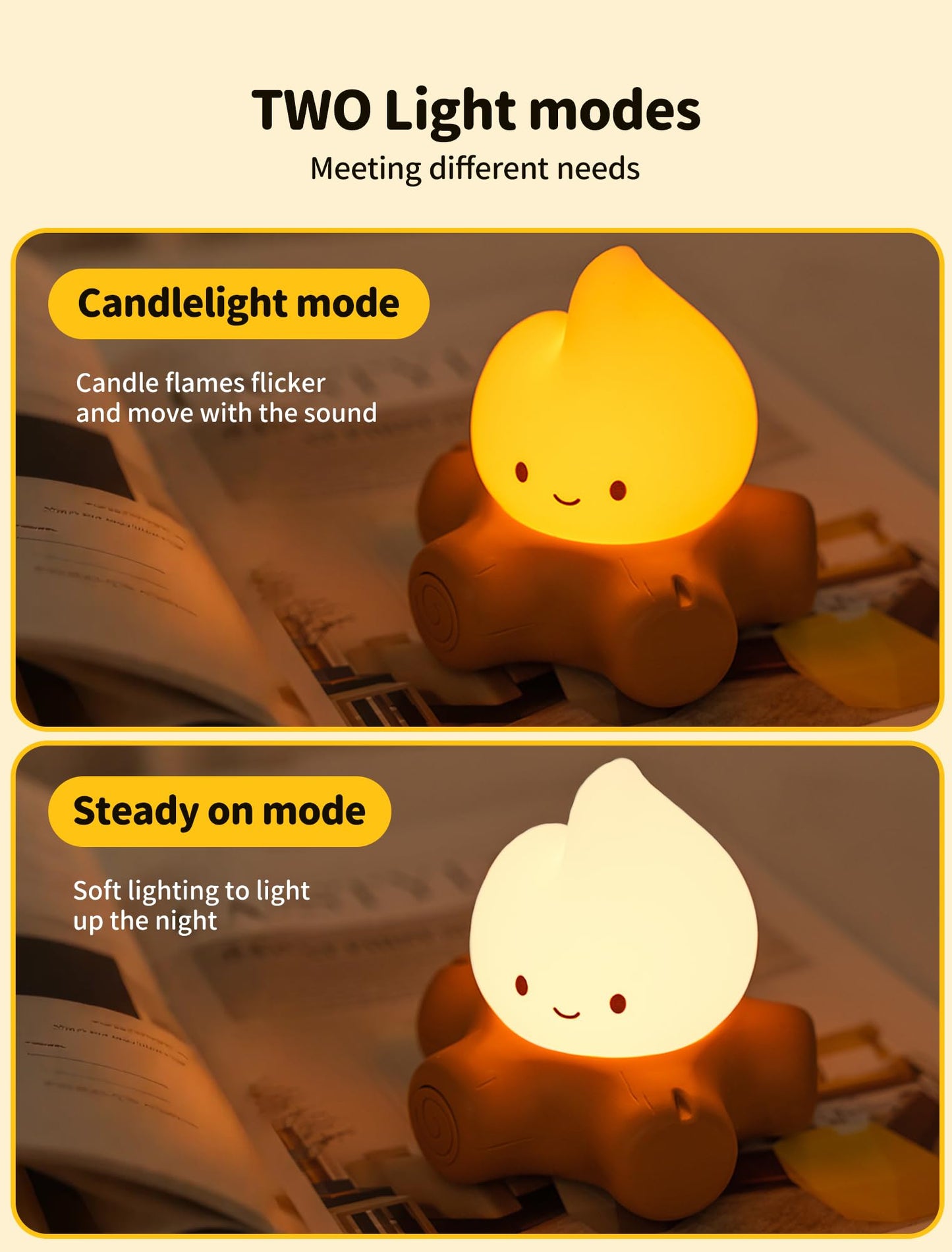 Tarinks Campfire Night Light, Portable Flame Lamp with White Noise, Cute Silicone Flameless Candle Lights,Suitable for Kids lamp Bedroom, Indoor/Outdoor and Home Decoration