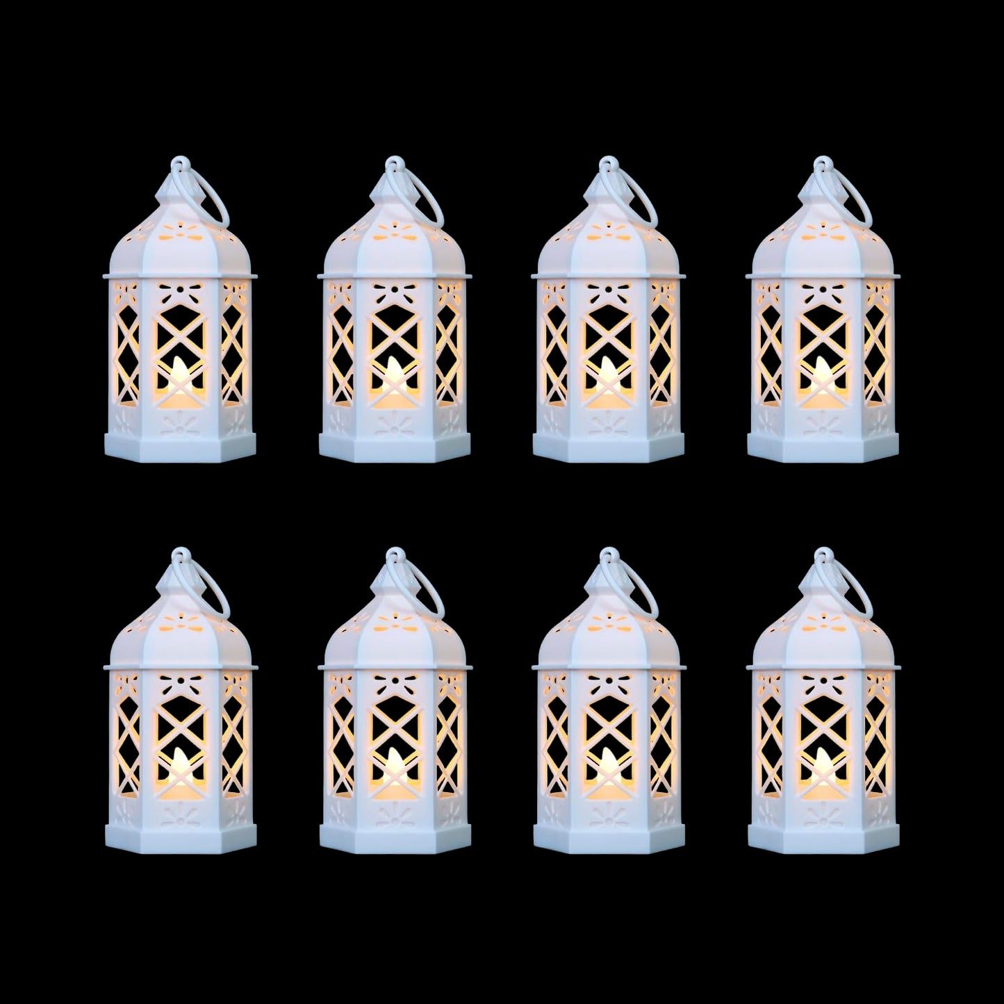 Reperla 8-Pack Mini Lanterns for Ramadan, Wedding,Halloween,Christmas, Small Decorative Lanterns with LED Candle for Baby Shower Party, Moroccan Lantern for Table Centerpiece, Medieval Decor, White