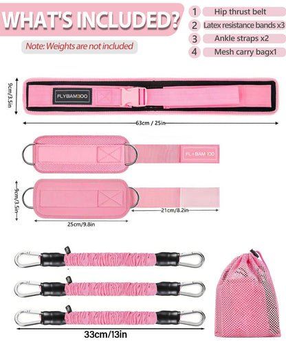 Hip Thrust Belt for Weights and Ankle Resistance Bands with Cuffs for Working Out,Hip Thrust Belt for Dumbbells Heavy, Kettlebells, Plates,Hip,Leg and Booty Builder, Glute Bridge Band (Pink)