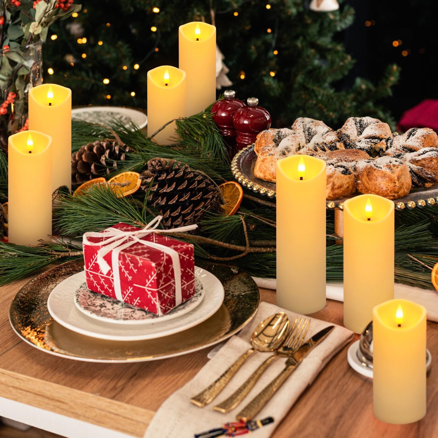 YOROXRG 24 Pack Christmas Decoration Flickering Flameless Candles, Battery Operated Candles,LED Candles for Home Decor,Wedding,Halloween,Birthday,Valentine'sDay (D2.2 xH 5" 6" 7" Ivory)