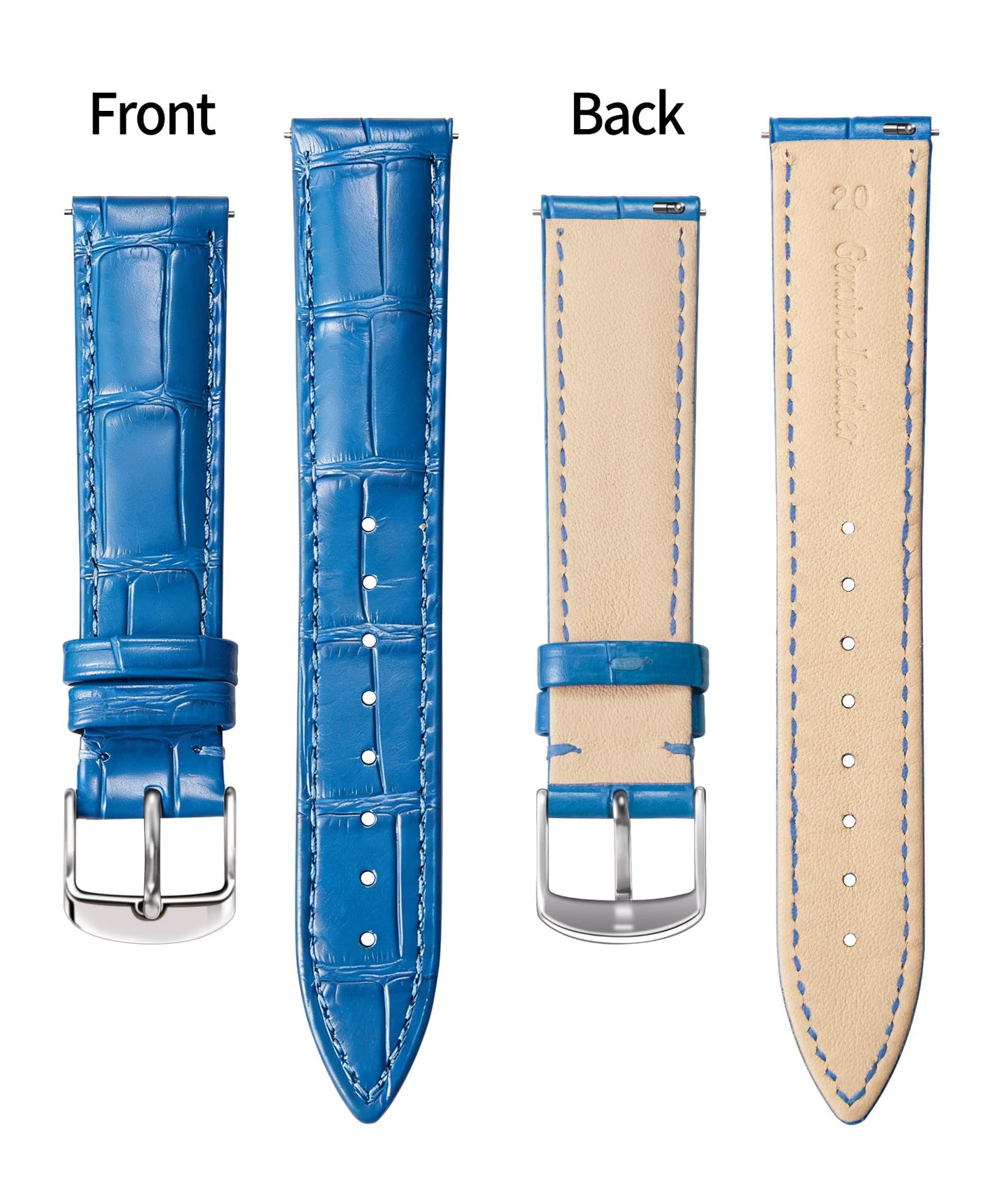 BINLUN Quick Release Genuine Leather Watch Band 10 Colors 13 Sizes for Men Women