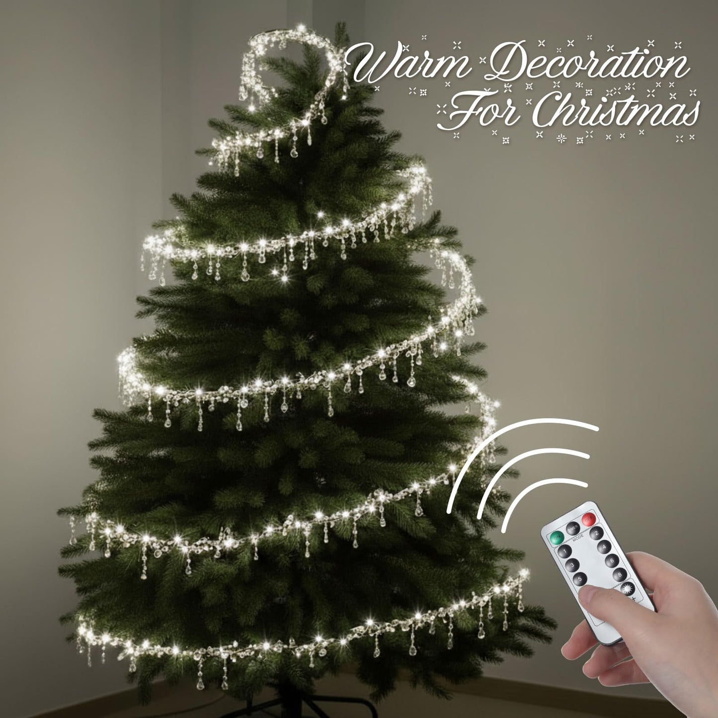 Grinsvalley 40 ft Christmas Tree Crystal Garland Decor Fairy Lights with Crystal Drop Ornaments and Iron Wire Remote Control Tree Twinkle Decoration for Indoor Xmas Winter Party Holiday Decorations