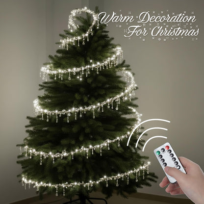 Grinsvalley 40 ft Christmas Tree Crystal Garland Decor Fairy Lights with Crystal Drop Ornaments and Iron Wire Remote Control Tree Twinkle Decoration for Indoor Xmas Winter Party Holiday Decorations
