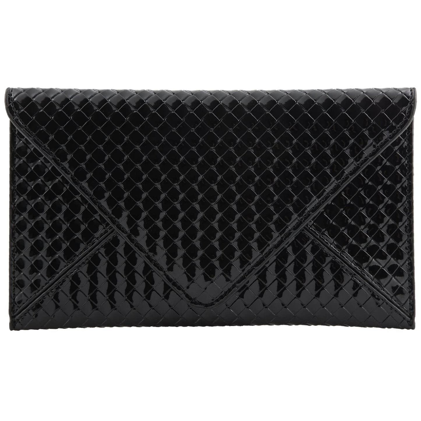JNB Glossy Envelope Clutch Purse for Women, Faux Patent Leather Evening Bag with Detachable Chain Strap, Magnetic Snap Closure, Zipper Pocket, Black with Gold Hardware