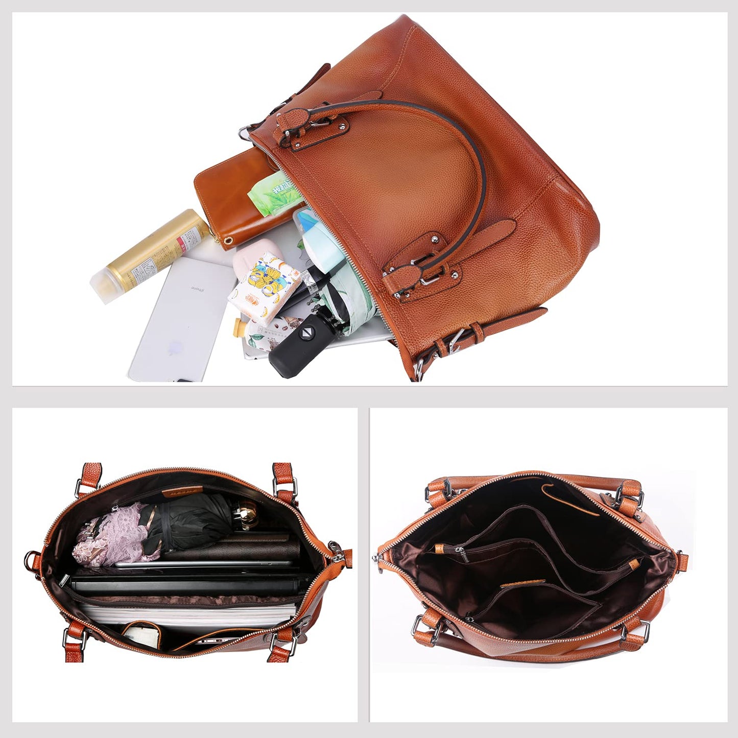 HESHE Genuine Leather Purses and Handbags for Women Tote Shoulder Bag Satchel Purse Top Handle Bags Hobo Crossbody Purse (Medium,Sorrel)