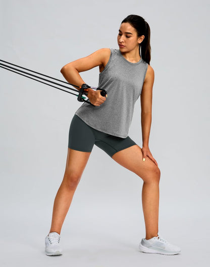 Women's Workout Tops Racerback Athletic Tank Tops Sleeveless Loose Fit Yoga Running Gym Shirts for Women(Heather Grey,L)