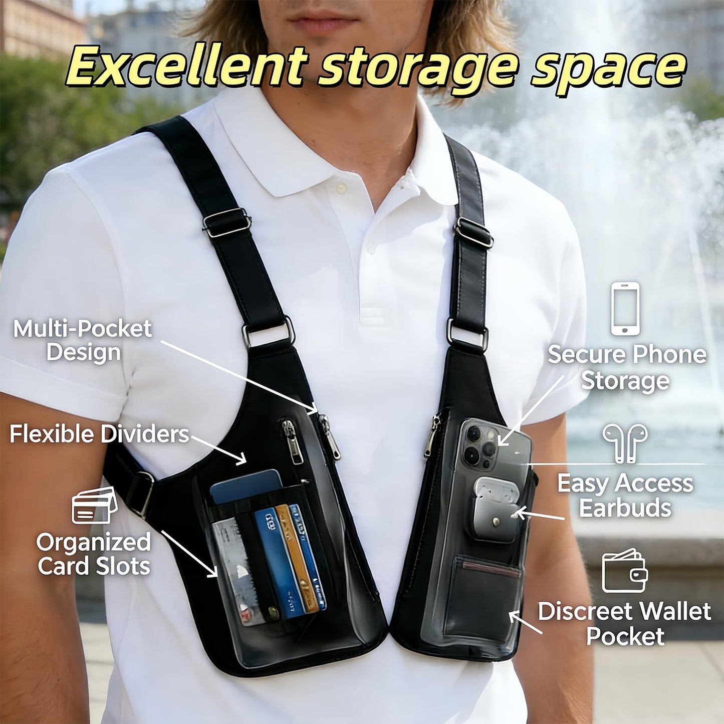 Fylozonu ﻿Double Shoulder Armpit Bag,Leather Adjustable Underarm Shoulder Bag for Men,Men Anti-Theft Underarm Wallet Pocket Holster Phone Leisure Double Shoulder Pouch
