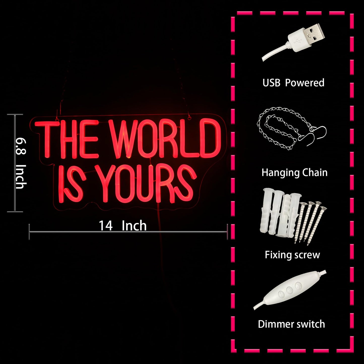 The World Is Yours Neon Sign Dimmable The World is Yours LED Sign Wall Decor Gift Suitable for Bedroom Game Room Man Den Cinema Party 14 * 6.8 Inch