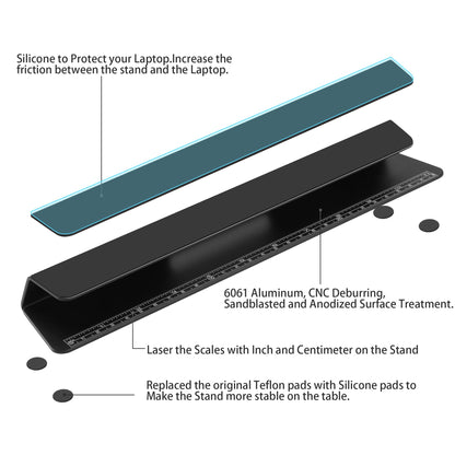 Psitek Portable Laptop Wedge Airflow Cooling Stand, Aluminium Laptops Feet Legs Improved Ergonomics, Stability, and Versatility - Compatible with MacBook and All Laptop, with Ruler