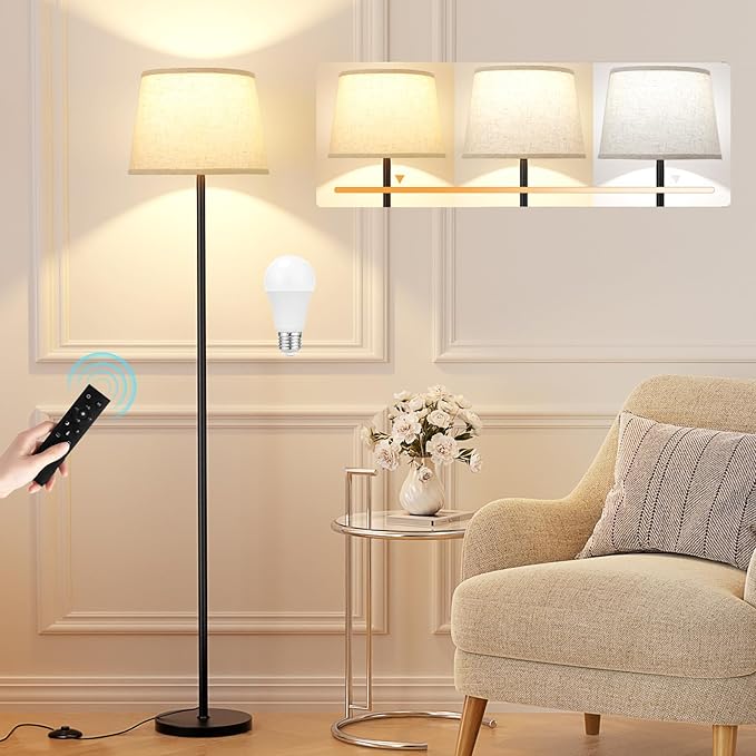 【Upgraded Floor Lamps for Living Room, Modern Floor Lamp with Remote Control, Dimmable Colors Temperature Standing Lamp Foot Switch, 9W LED Bulb Tall Lamps for Bedroom Office Kid Room