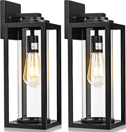 20inch Large Outdoor Wall Lights - 2 Packs Modern Black Exterior Light Fixture with Clear Glass Shade, Waterproof Porch Lighting for House, Farmhouse Sconces Lantern for Front Door, Garage