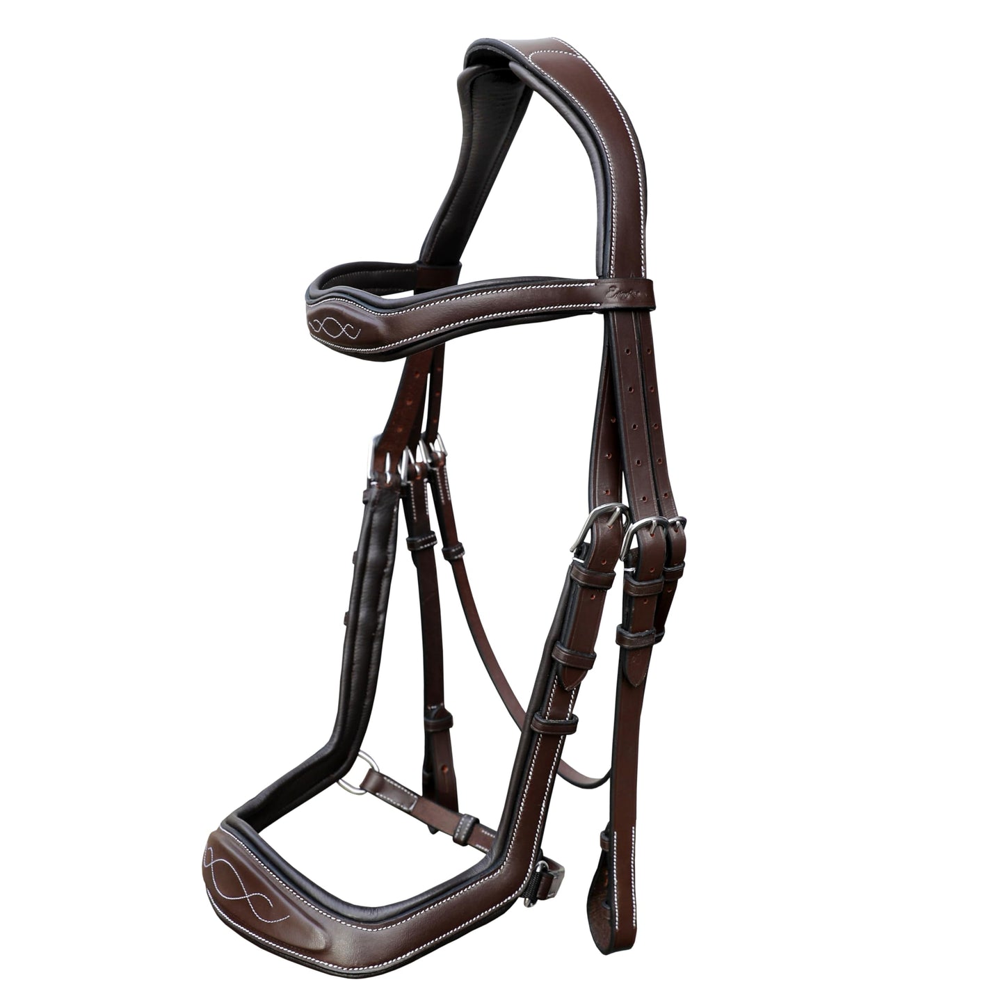 ExionPro Exion Anti-Pressure Anatomic English Jumping Leather Horse Padded Bridle with Reins- Havana Brown, Cob Size