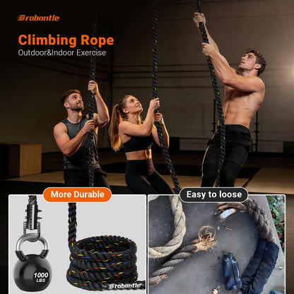 Brobantle Climbing Rope Gym Workout - 1.5 Inch Diameter 15FT Heavy Duty Thick Rope Work Out Exercise Ropes for Adults or Kids Home Indoor & Outdoor Fitness and Strength Training