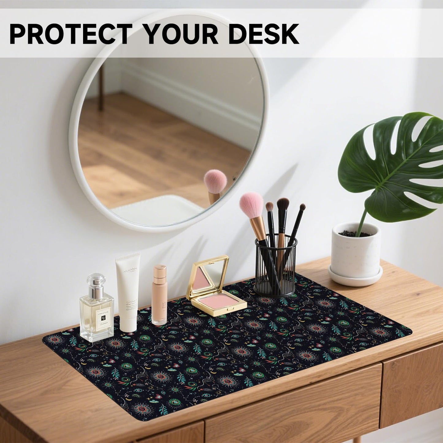 AUPET Leather Large Mouse Pad Desk Blotters – 35 x 17in Cute Desk Mat with PU Surface, Non-Slip Desk Pad Protector,Waterproof Desk Writing Pad for Office Home (Mystical Cosmic)