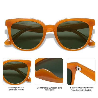 SOJOS Trendy Cat Eye Round Polarized Sunglasses for Women Fashion UV Protection Sunnies Sunglasses SJ2175