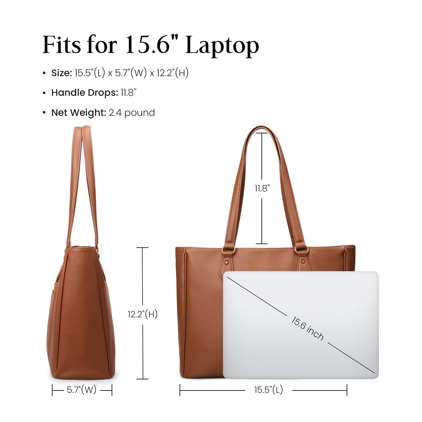 befen Real Leather Work Tote Bag for Women Multi-Pockets Shoulder Totes Purse Satchel Office Bags Handbag with Cup Holder for Work & Travel Cognac Brown