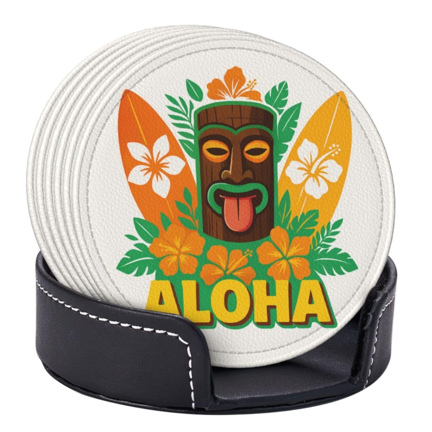6 Pcs Leather Coasters for Drinks with Holder Sunflower Cute Bee Gnomes Coaster Sets Drink Table Cup Coasters for Kitchen Coffee Decor