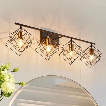 4 Light Vanity Light for Bathroom,Bathroom Light Fixtures Over Mirror with Rotatable 4 Cube Shades, Modern Wall Mounted Lights Matte Black,Industrial Black Vanity Light for Hallway Living Room
