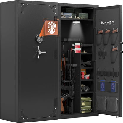KAER Large Biometric Gun Safe for Rifles and Pistols,Storage 20-25 Firearms (with/Without Scopes),Gun Cabinet with Adjustable Storage/Pistol Pouches Rifle Safe for Home Defense,Hunting,Shooting,AR-15