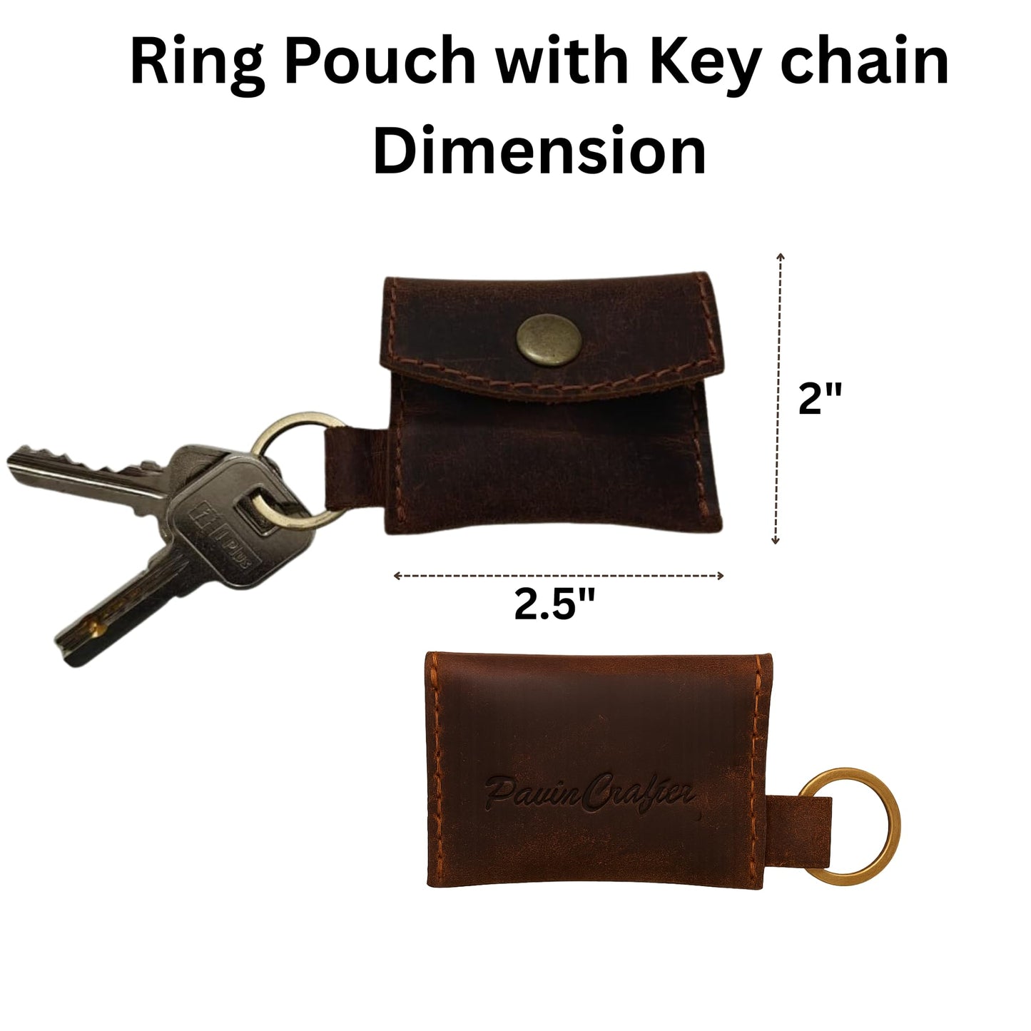 PavinCrafter Leather Coin/Ring Holder Keychain – Mini Pouch with Key Ring, Handmade Small EDC Wallet for Coins, Jewelry, Rings & Keys – Dark Brown