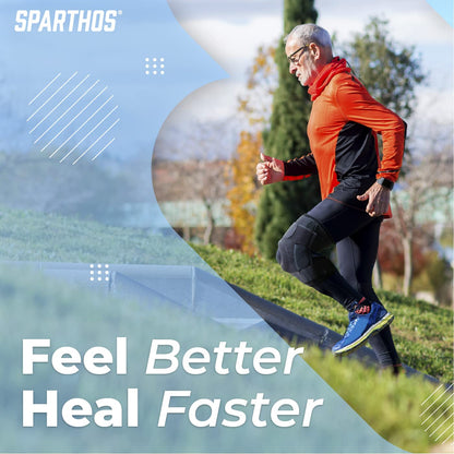 Sparthos Hinged Knee Brace - Relieves ACL, MCL, Meniscus Tear, Arthritis, Tendon Pain - Dual Metal Side Stabilizers - Support for Running, For Men and Women Check Size Chart (Large, 15½-20″ Thigh)