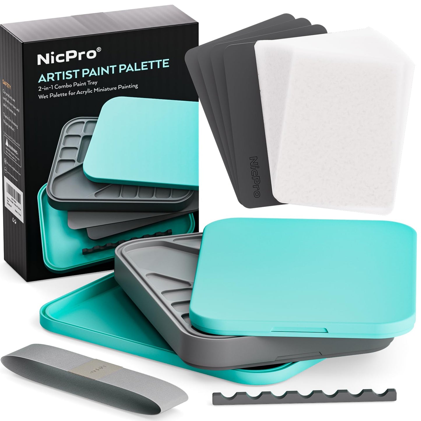 Nicpro Stay Wet Palette for Acrylic Miniature Painting Kit, Paint Tray Palettes with 100PCS Pallet Paper, 4PCS Sponge, Brush Holder Mixing Paint Saver Palette for Miniature Model Paint