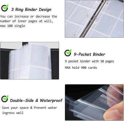 Basketball Cards Binder - 900 Pockets Trading Card Holder Album | 50 Removable Sleeves