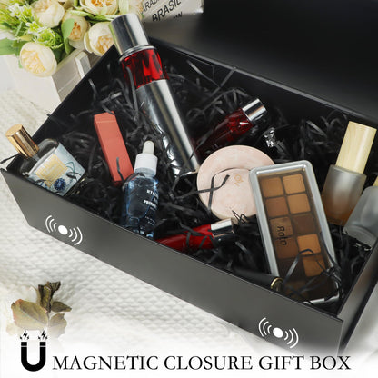 LFBOX Black Gift Box with Magnetic Lids 13.8x8.3x4.4 in, Large Bridesmaid Groomsman Proposal Boxes, Rectangle Storage Box 5 Pack