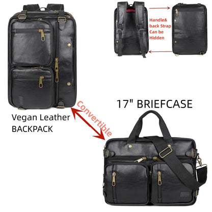 Baosha Men Vegan Leather Briefcase Backpack Hybrid 17 Inch Laptop Bag Case Business Messenger bag HB-22 (Black)