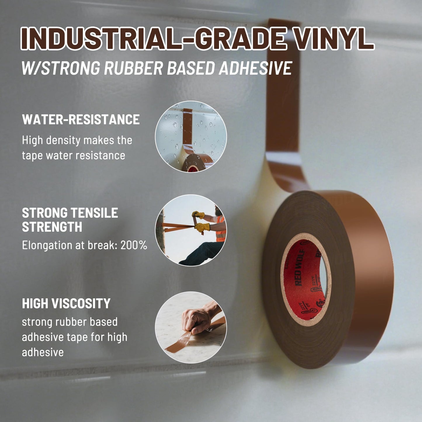 RED WOLF 5 Pack Brown Electrical Tape 3/4 Inch x 66 Ft Industrial Grade UL/CSA Listed 7 Mil Thick Flame Retardant High Temp Waterproof Electrical PVC Tape Electric Super Vinyl Rated 600V