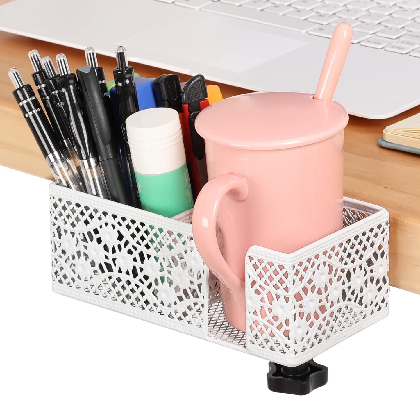 Aurynns Desk Organizer Clip on Desk Cup Holder Pencil Holder for Desk Storage Beverages Phone Holder Desk Organizer and Accessories Office School Home